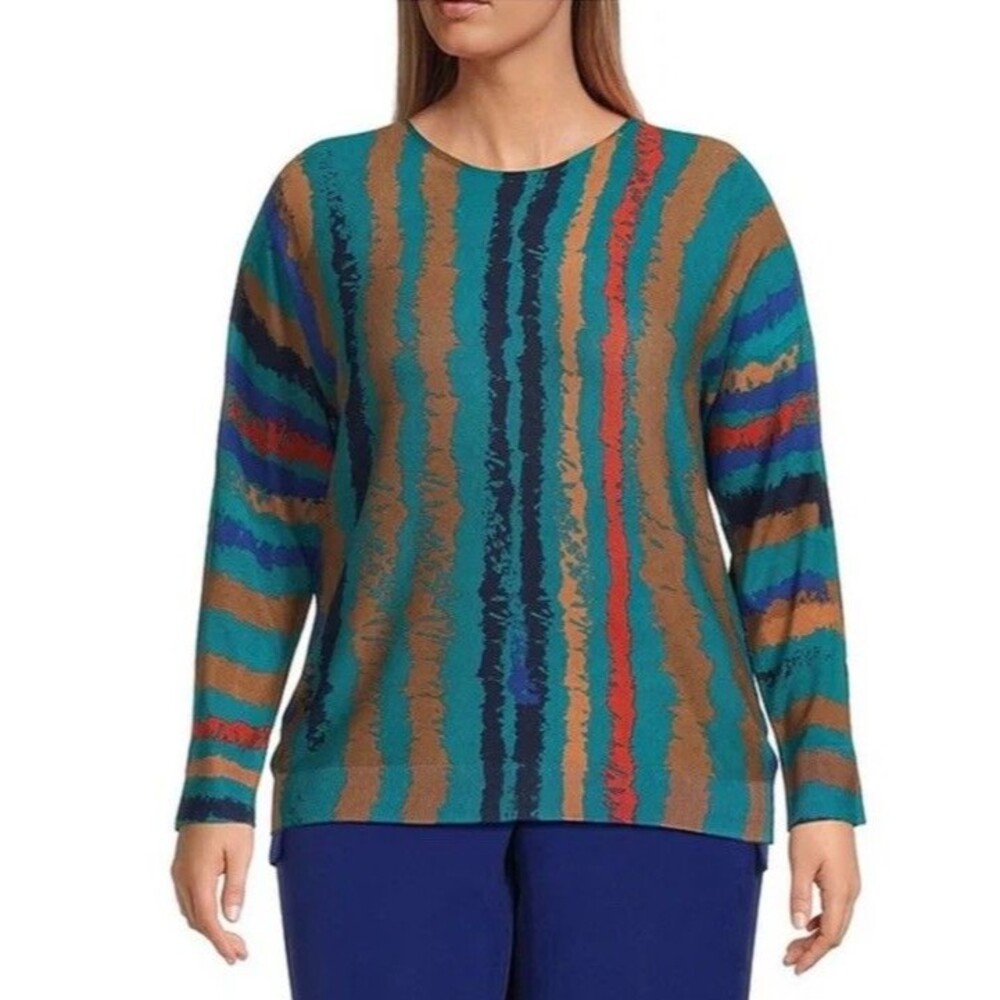 Investments Plus Sketchy Stripe Long Sleeve Boat Neck Pullover Sweater. 3X